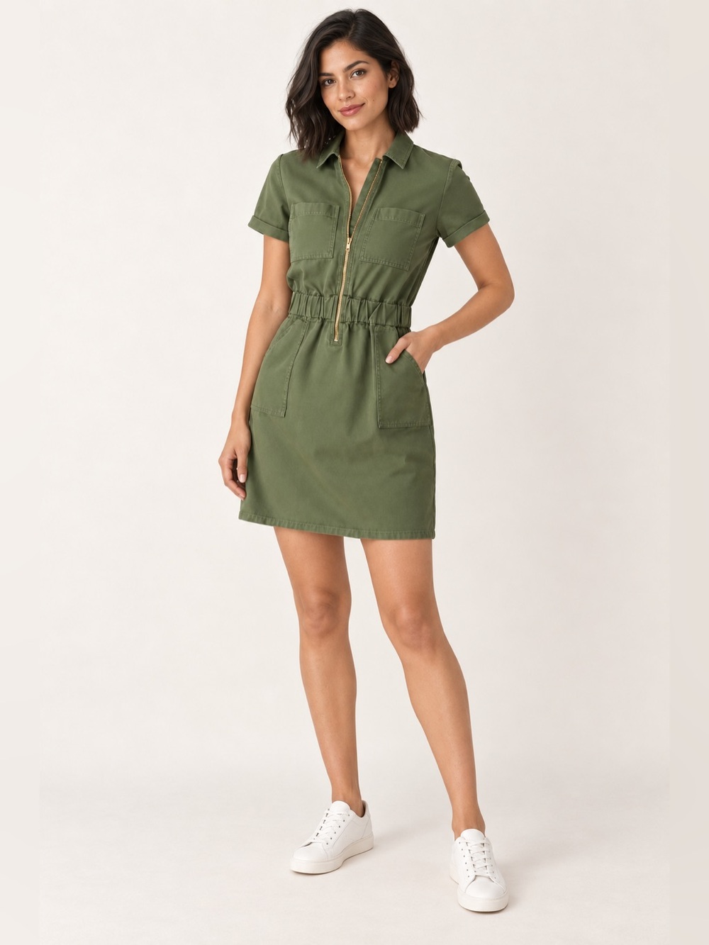 J. Crew Olive Green Utility Mini Dress SZ 10 Gorpcore